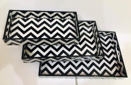 MDF Black White Printed Tray Set