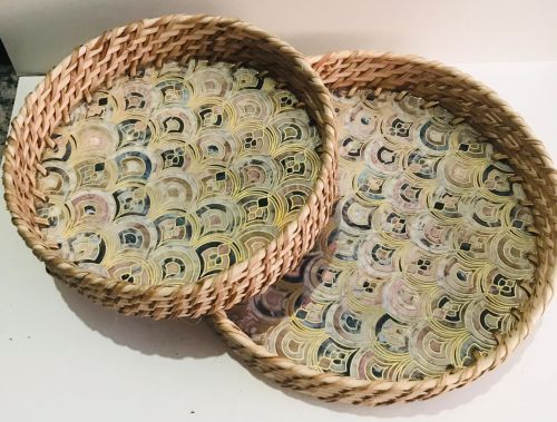 Shell Inlay Pattern Round Serving Trey Set
