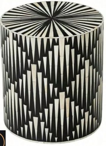 Spiral Bone Inlay Drum Side Table
