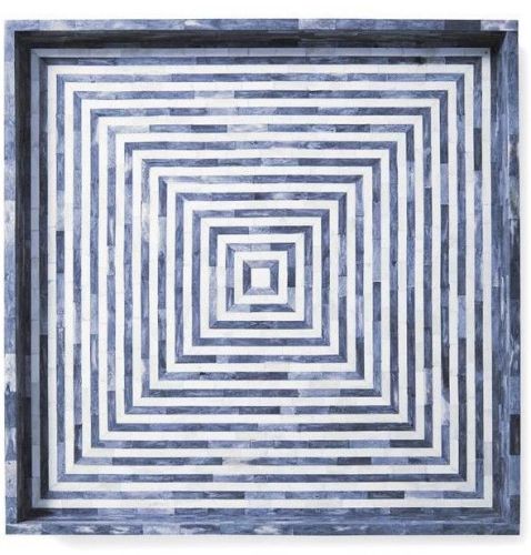 Square Blue Striped Bone Inlay Tray