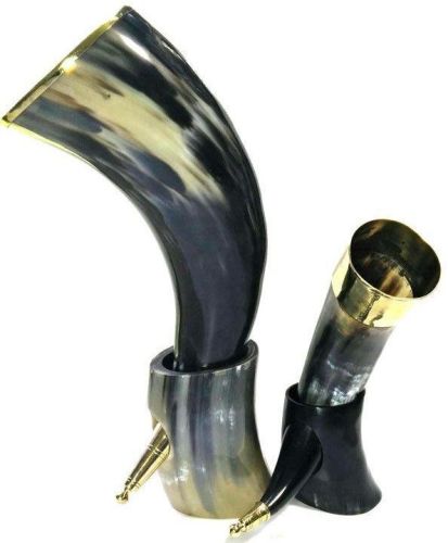 Viking Beer Horn Mug with Brass Stand