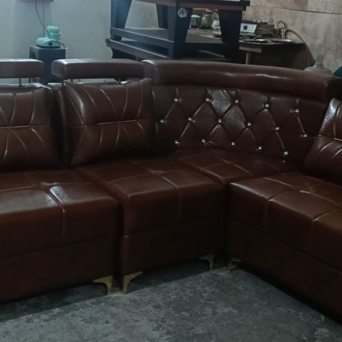 Brown L Shape Leather Sofa Set
