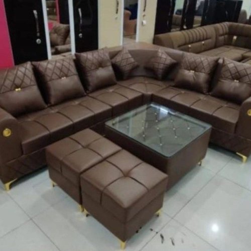 Living Room Brown Leather Sofa Set
