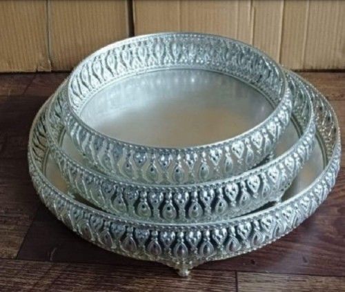 German Silver Round Serving Tray