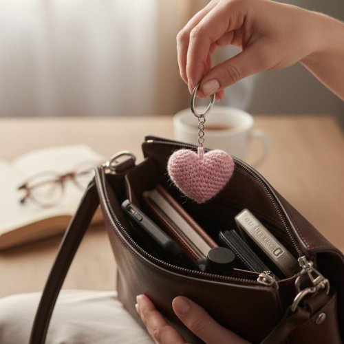Handmade Heart Shape Crochet Keychain