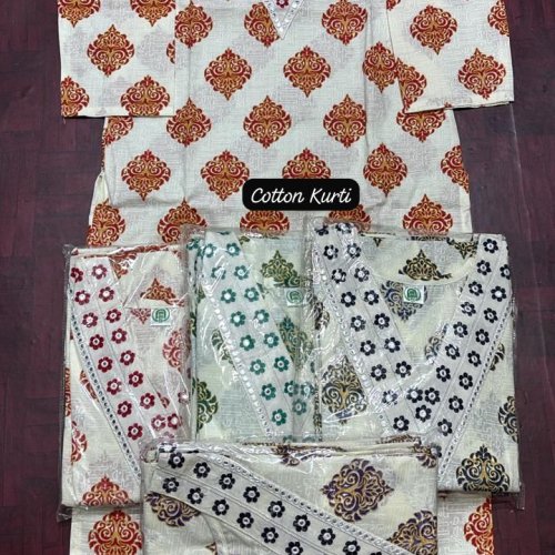 Ladies Cotton Printed V Neck Kurti