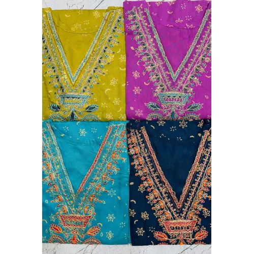 Ladies Multicolor Embroidered V Neck Cotton Kurti