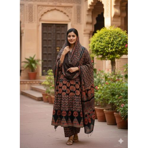 Ladies Traditional Printed Cotton Kurti Set
