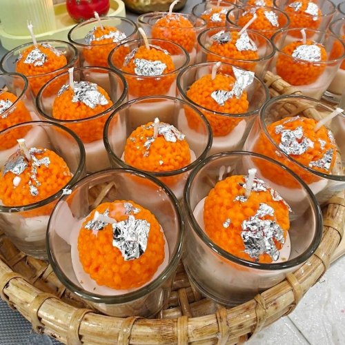 Orange Laddu Shot Candle