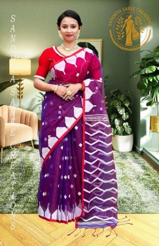 Ethnic Silk Muslin South Temple Motif Saree
