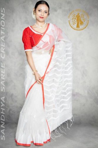Handwoven Silk Muslin Temple Design Festive Saree