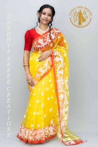 Premium Handwoven Silk Muslin Contrast Blouse Saree