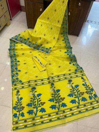 Cotton Jamdani Saree with Floral Motifs