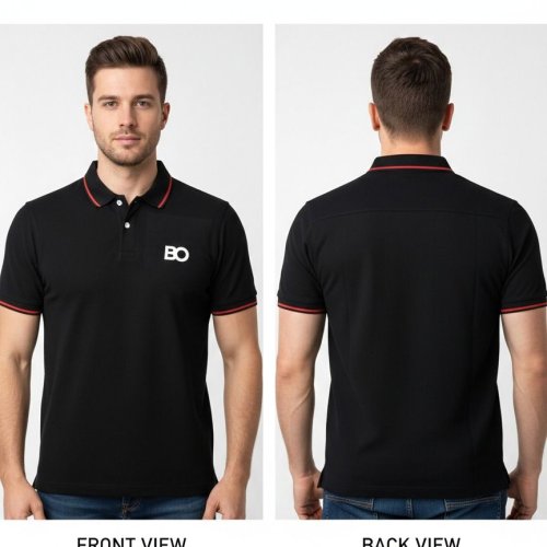 Mens Black Cotton Polo T-Shirt