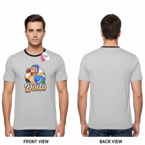 Mens Light Grey Round Neck Printed Cotton T-Shirt