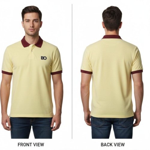 Mens Light Yellow Cotton Polo T-Shirt