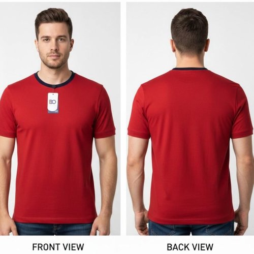 Mens Plain Red Round Neck Cotton T-Shirt
