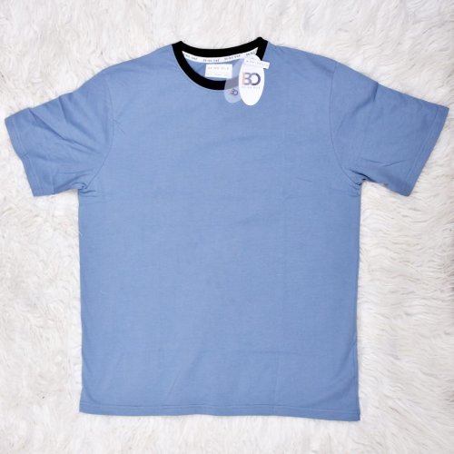Mens Plain Sky Blue Round Neck Cotton T-Shirt