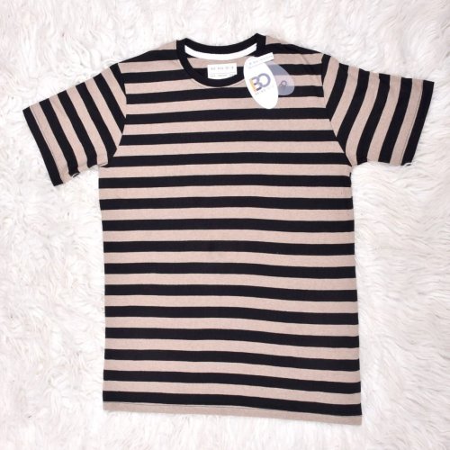 Mens Round Neck Light Pink and Black Striped Cotton T-Shirt