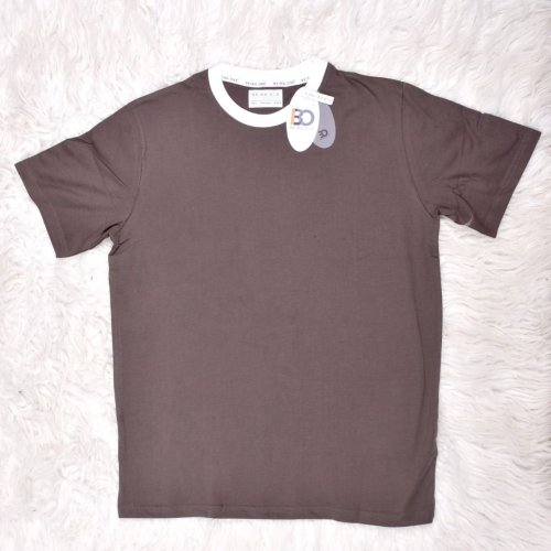 Mens Taupe Brown Round Neck Cotton T-Shirt
