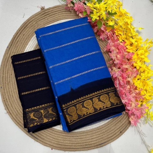 Blue Soft Breathable Velthari Sungudi Cotton Saree