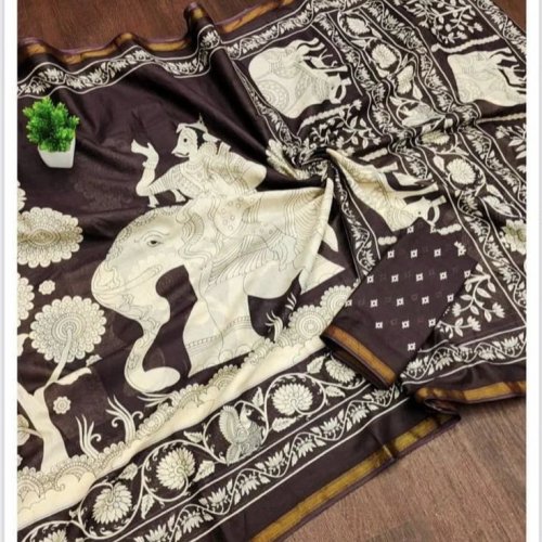 Brown Printed Mangalagiri Cotton Saree