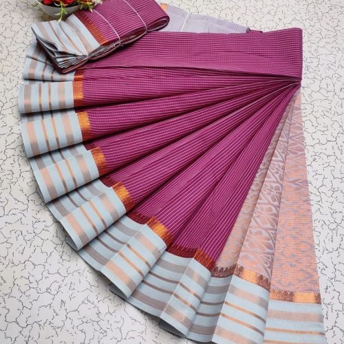 Designer Pink and Grey Kanjivaram Style Silk Cotton Sarees