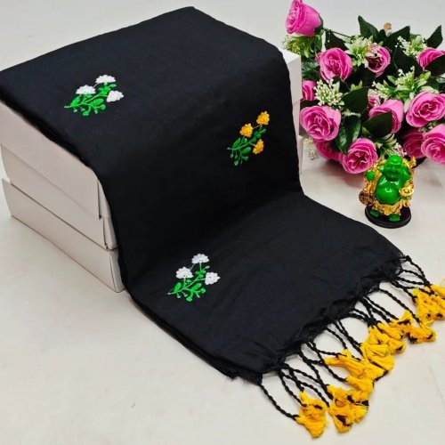 Elegant Black Embroidered Khadi Cotton Saree
