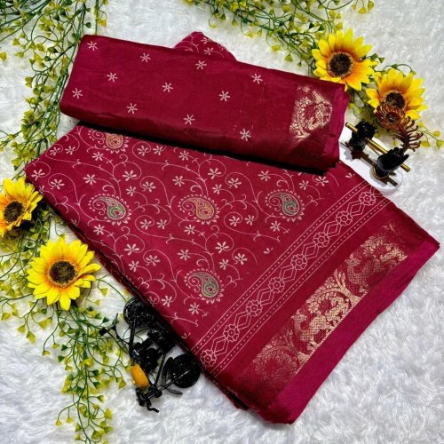 Maroon Soft Cotton Kalamkari Saree