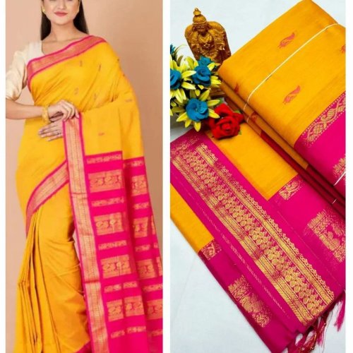 Pink and Yellow Soft Comfortable Kalyani Cotton Saree