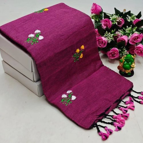 Pink Embroidered Khadi Cotton Saree