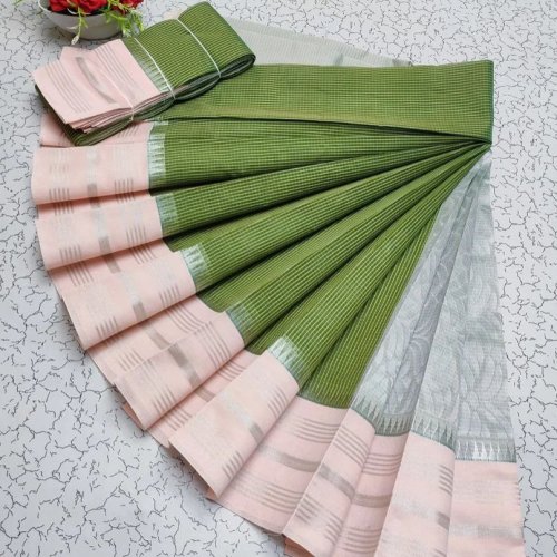 Premium Green and Cream Kanjivaram Style Silk Cotton Sarees