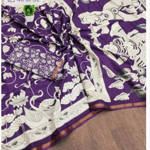 Purple Mangalagiri Cotton Printed Saree