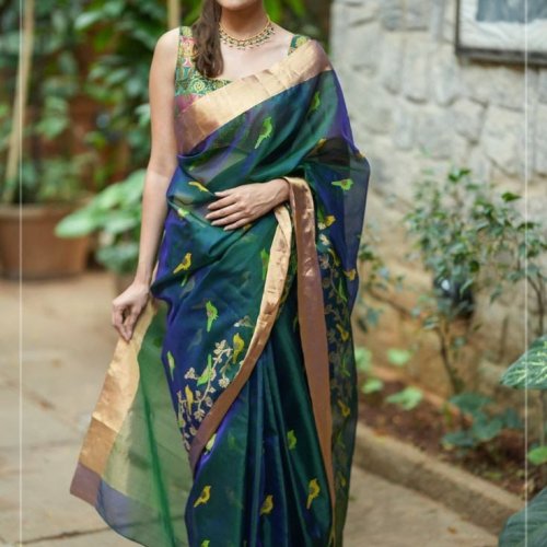 Premium Katan Silk Minakari Booti Traditional Border Saree