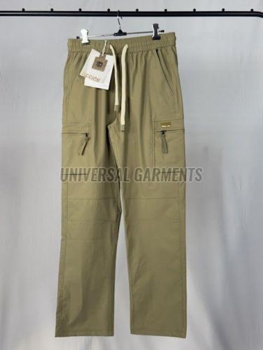 Elastic Waist Mens Olive Green Nylon Joggers