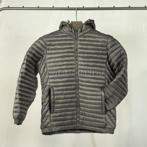 Mens Grey PU Leather Puffer Jacket