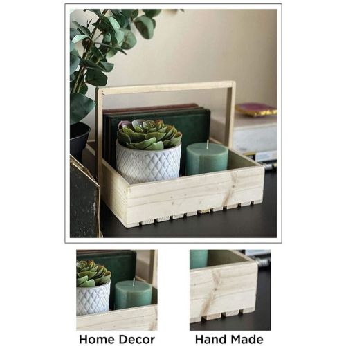 Rectangular Wooden Basket with Handle