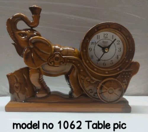 Elephant Theme Wooden Table Clock