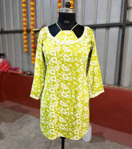 Green Floral Print Short Kurti