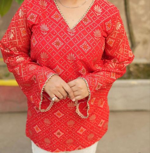 Red Musk Printed Ladies Kurti