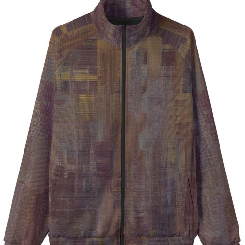 Mens Brown Abstract Texture Stand Collar Jacket