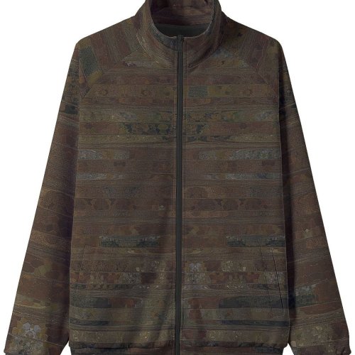 Mens Earth Tone Mosaic Texture Terra Stand Collar Jacket