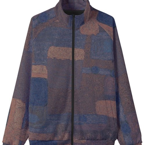 Mens Indigo Abstract Jacquard Texture Stand Collar Jacket