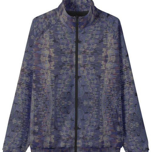 Mens Navy Blue Abstract Stand Collar Jacket