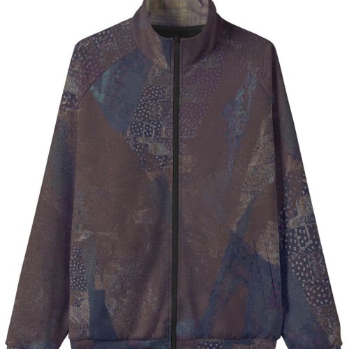 Mens Purple Abstract Patchwork Stand Collar Jacket