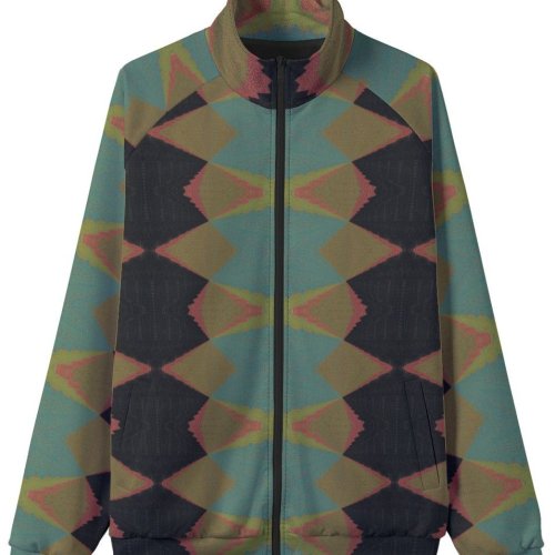 Mens Teal Geometric Harlequin Stand Collar Jacket