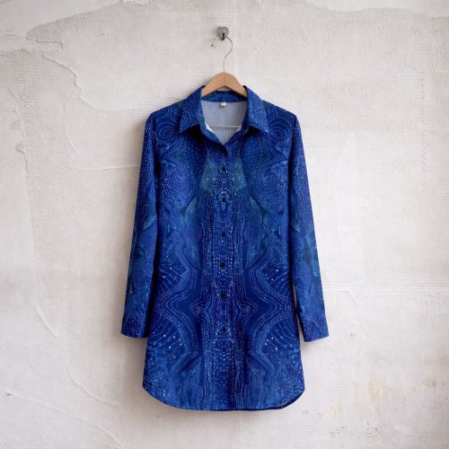 Womens Blue Abstract Pattern Lapel Shirt Womens Blue Abstract Pattern Lapel Shirt