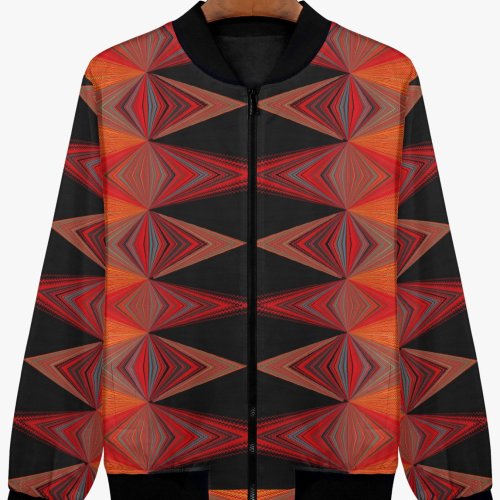 Womens Bold Orange Black Diamond Texture Bomber Jacket