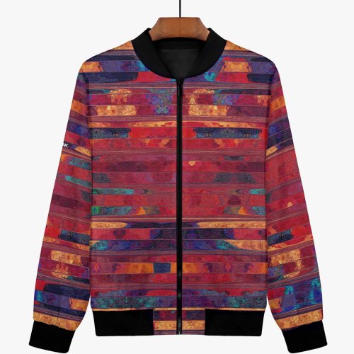 Womens Crimson Brushstroke Art Bomber Jacket