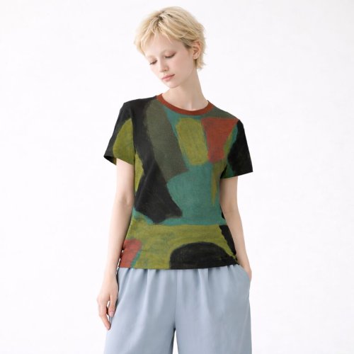 Womens Forest Teal Abstract Geometric Cotton T-Shirt